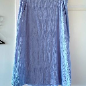 MM.LaFleur Willoughby Midi Skirt 10 Blue Chambray Straight Pleats pockets